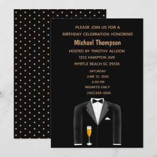 Mens Black Gold Tux Geburtstagsparty Einladung