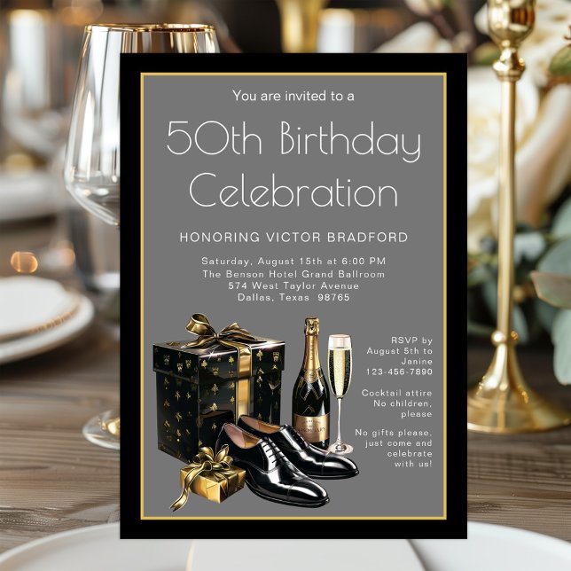 Mens Black Krawatte Formal Geburtstagsparty Einladung (Any event, all occasion invitation. Simply add your details, wording, font style, etc.)