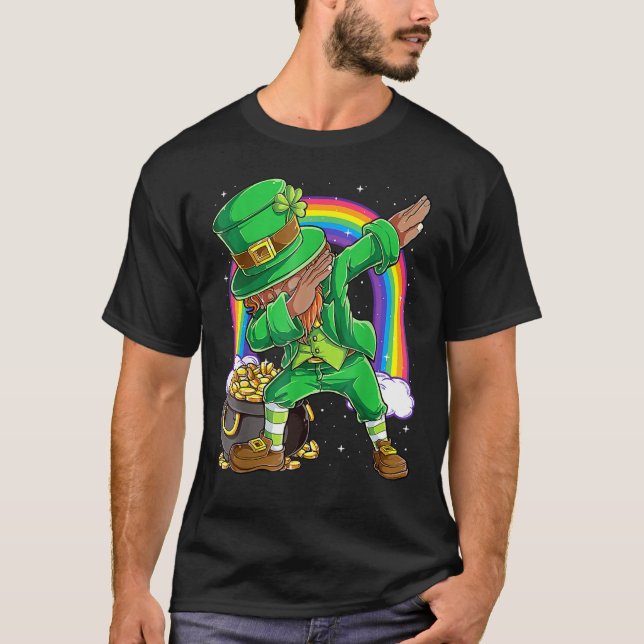 Mens Black Leprechaun Dabbing African American St T-Shirt (Vorderseite)