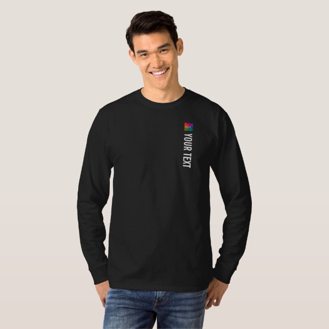 Mens Black Long Sleeve Tshirt drucken Bildtext hin (Vorne ganz)