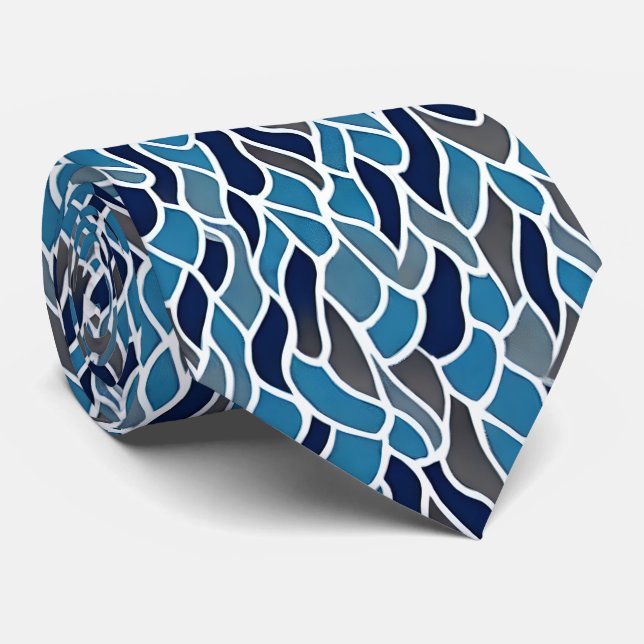 Men's Blue and Gray Pattern Neck Tie Krawatte (Gerollt)
