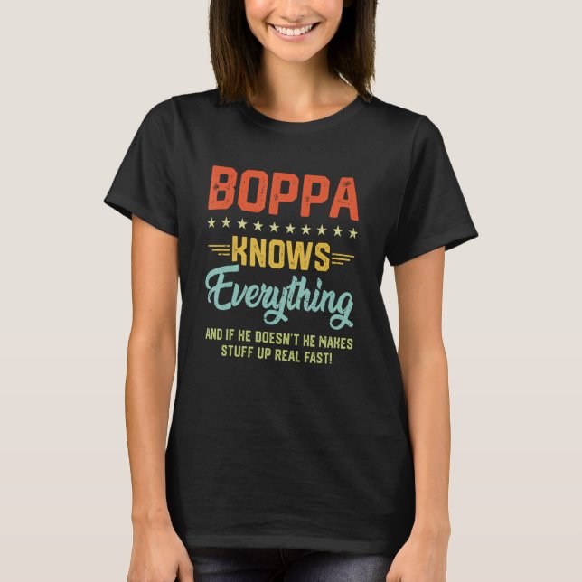 Mens Boppa Knows Everything  Grandpa Fathers Jokes T-Shirt (Vorderseite)