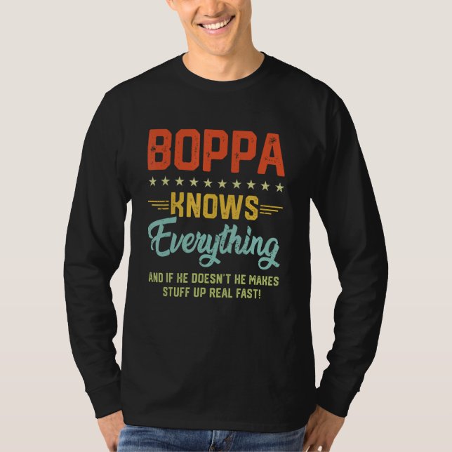 Mens Boppa Knows Everything  Grandpa Fathers Jokes T-Shirt (Vorderseite)