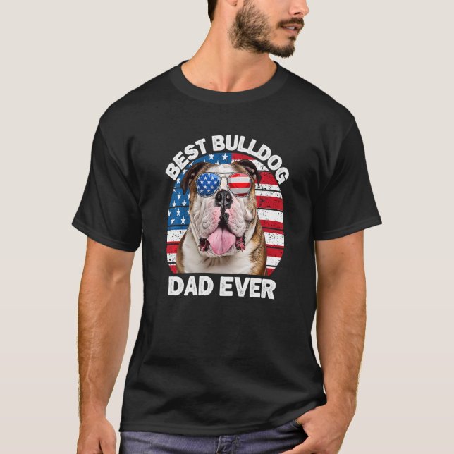 Mens Bulldog Vater American Flag English Bulldog D T-Shirt (Vorderseite)