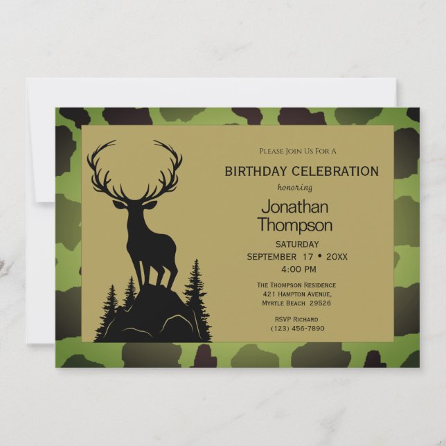 Men's Camo Deer On The Hill Birthday Invitation Einladung (Vorderseite)