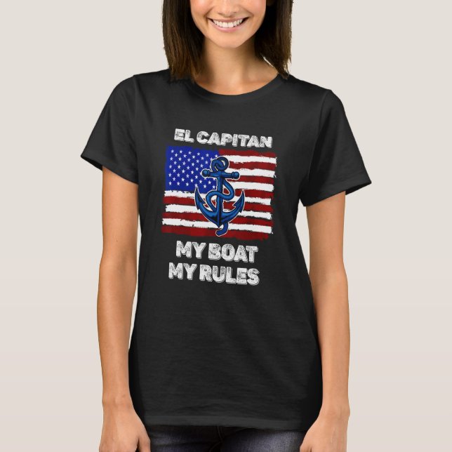 Mens Capitan My Boat My Rules Pontoon American Fla T-Shirt (Vorderseite)