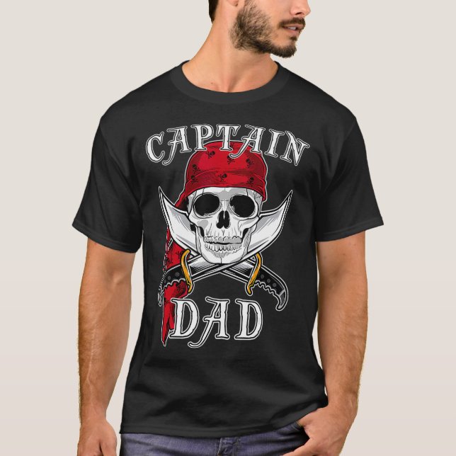 Mens Captain Vater Funny Halloween Pirate Skull Ge T-Shirt (Vorderseite)