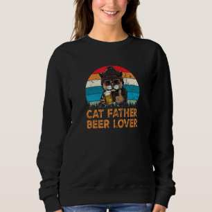 Mens Cat Father Beer Vintag Retro Sunset Design Sweatshirt