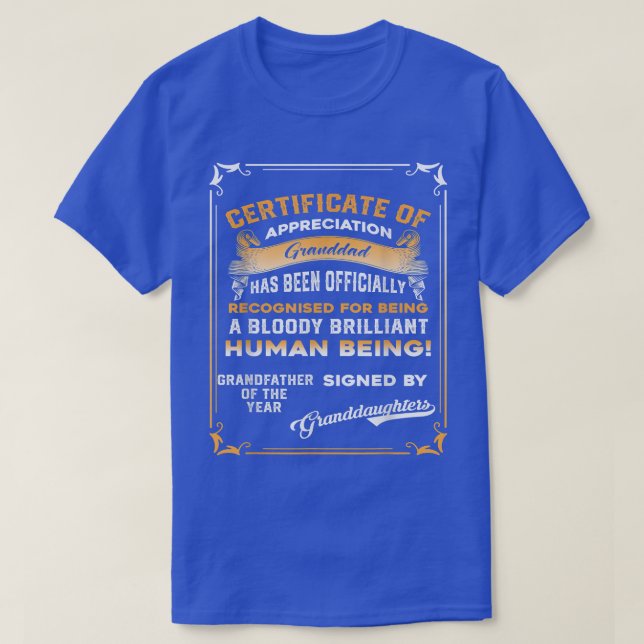 Mens Certificate Granddad des Jahres Unterschrift  T-Shirt (Design vorne)