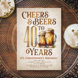 Mens Cheers & Beers Funny 40. Geburtstag Einladung