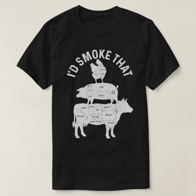 Mens Chef Butcher BBQ I'd Smoke That Pork Beef flo T-Shirt (Design vorne)