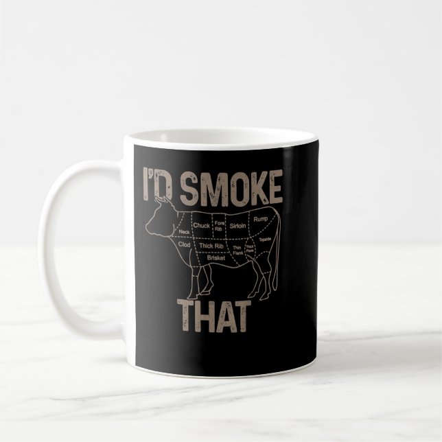 Mens Chef Butcher Cook BBQ I'd Smoke That Cow Beef Kaffeetasse (Links)