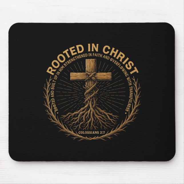 Mens Christian Shirt Rooted In Christ Faith Shirt  Mousepad (Vorne)