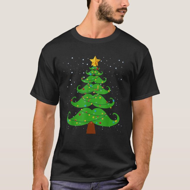 Mens Christmas Mustache Tree Shirt Funny Mustache (Vorderseite)
