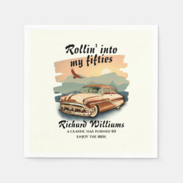 Men's classic car desert sunset 50th Birthday Serviette