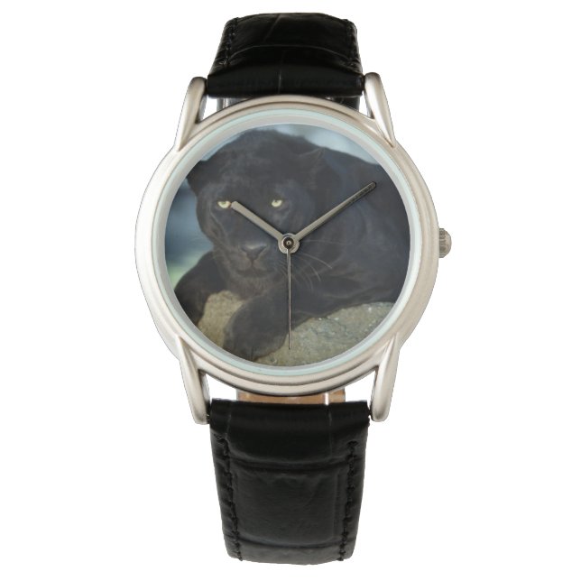 Mens Classic Watch/Wildlife Black Cat Armbanduhr (Vorderseite)