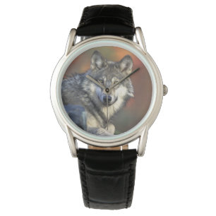 Mens Classic Watch/Wildlife Wolf Armbanduhr