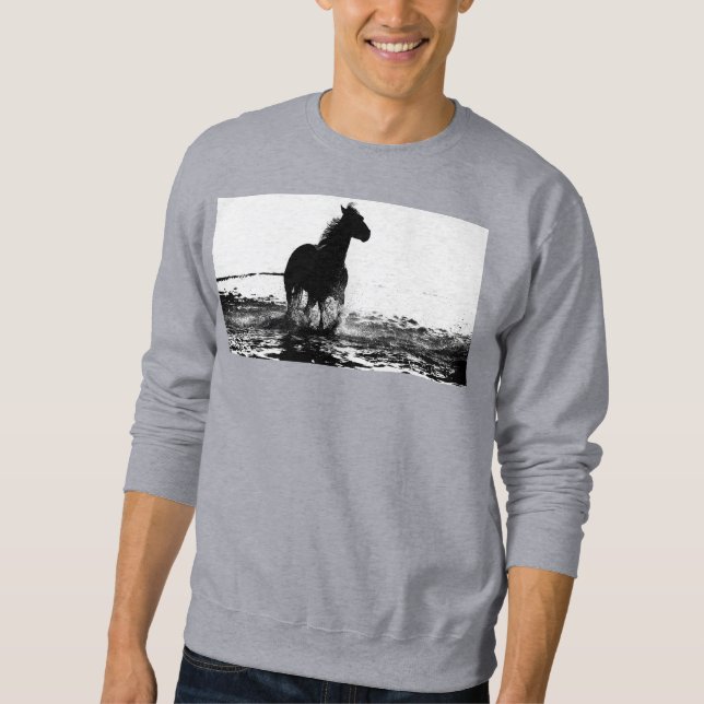 Mens Closing Gray Sweatshirt Running Horse (Vorderseite)