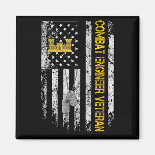 Mens Combat Engineer Veteran Shirt Vintag Flag Ve Magnet