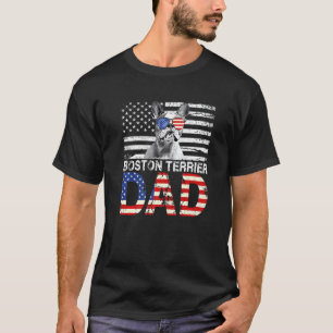 Mens Cool Boston Terrier Vater Usa Flag Patriotic T-Shirt