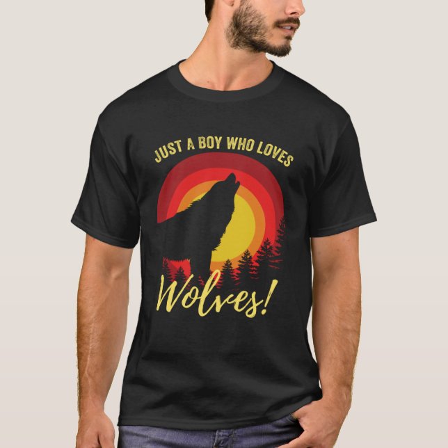 Mens Cool Just A Boy Who Loves Wolves Boys Wolf    T-Shirt (Vorderseite)