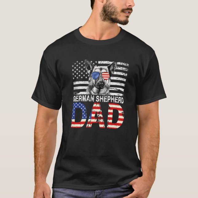 Mens Cooler deutscher Schäferhund Vater Usa Flag P T-Shirt (Vorderseite)