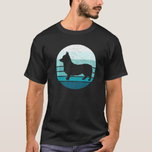 Mens Corgi Dog Blue Retro Vintag Sunset Silhouett T-Shirt