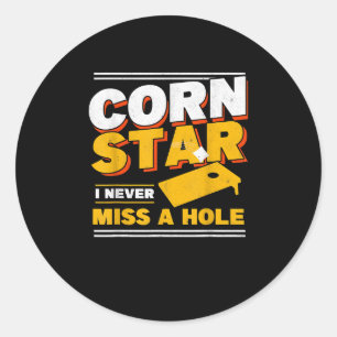 Mens Corn Star Ich verpasse nie ein Loch Cornhole Runder Aufkleber