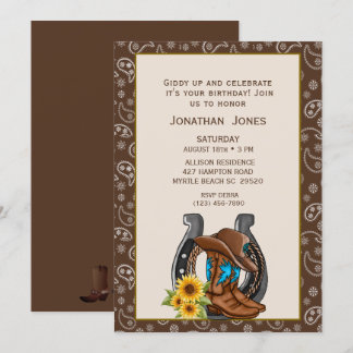 Mens Cowboy Boots Horseshoe Geburtstagseinladung Einladung