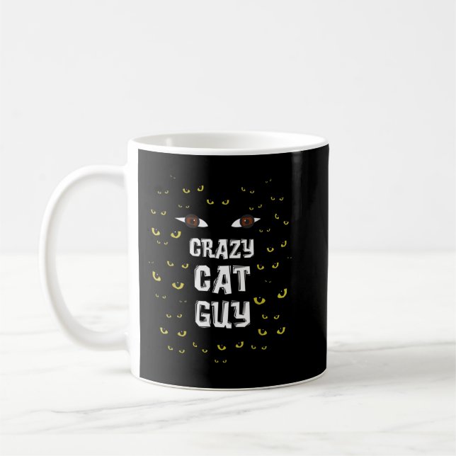 Mens Crazy Cat Typ _ Cat Daddy T - Shirt Kaffeetasse (Links)