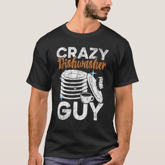 Mens Crazy Dishwasher Guy Dishwashing Profession J T-Shirt (Vorderseite)