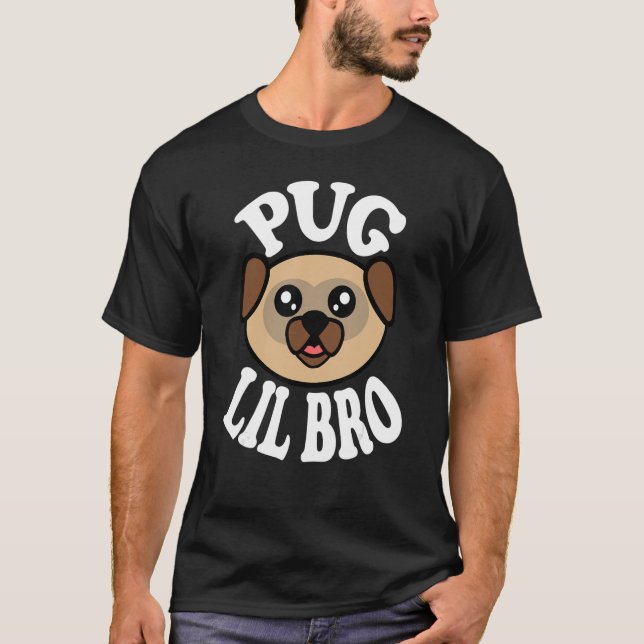 Mens Cute Pug Lil Bro T-Shirt (Vorderseite)