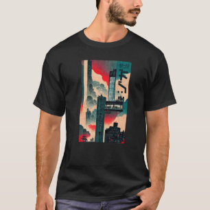 Mens Cyberpunk Sci-fi Dystopia Stadt Ukiyo-e Japan T-Shirt