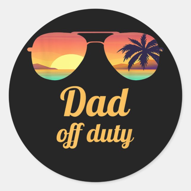 Mens Dad Off Duty Beach Sunset Sunglasses Funny Runder Aufkleber (Vorderseite)