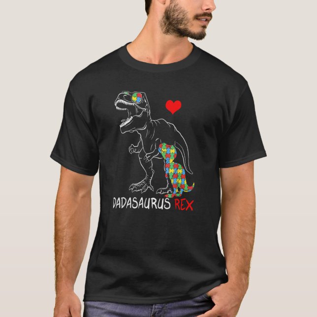 Mens Dadasaurus Daddy Rex Autismus Sensibilisierun T-Shirt (Vorderseite)