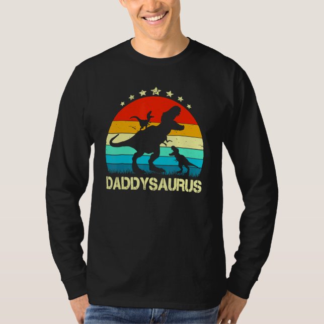Mens Daddy Dinosaur Daddysaurus 2 Zwei Kinder Vate T-Shirt (Vorderseite)