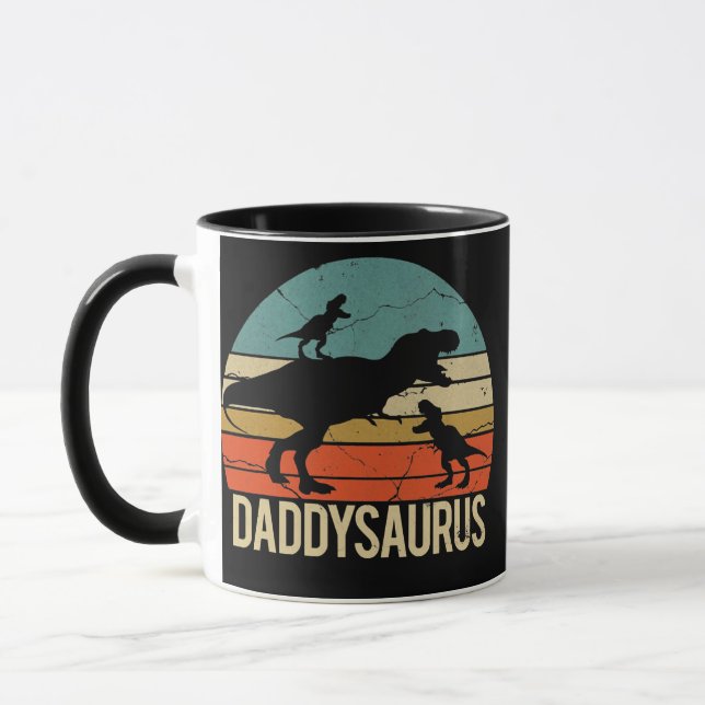 Mens Daddy Dinosaur Daddysaurus 2 Zwei Kinder Vate Tasse (Links)