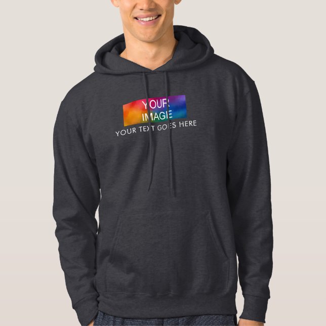 Mens Dark Grey Hoodie Ihr Image-Logo Text hier (Vorderseite)