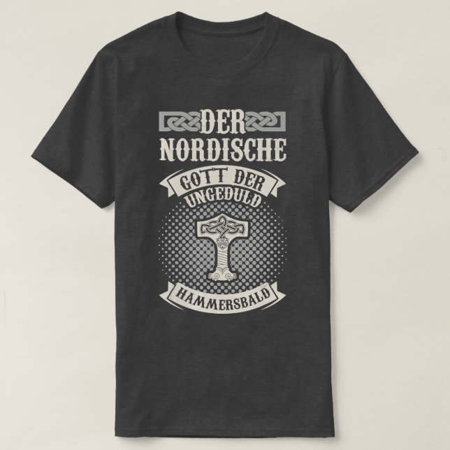 Mens der nordische Gott der Ungeduld Hammersbald V T-Shirt (Design vorne)