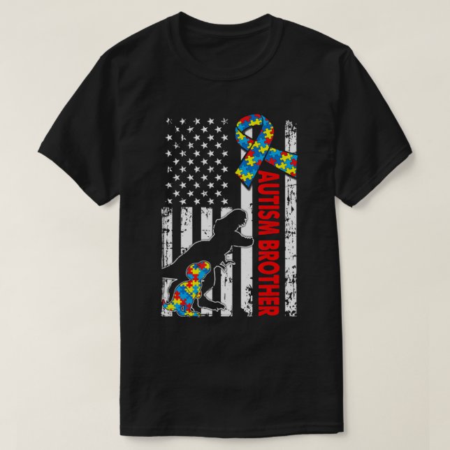 Mens Distressed Dinosaurier Autism Brother USA Fla T-Shirt (Design vorne)