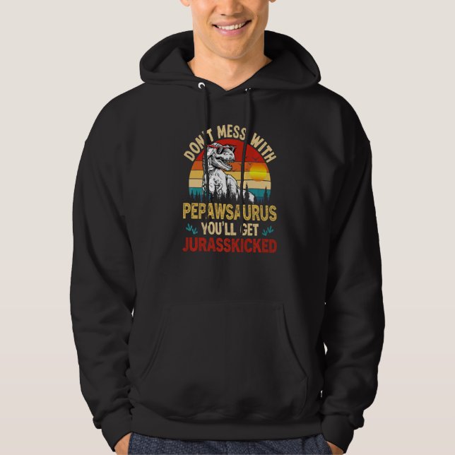 Mens Distressed Pepawsaurus Dinosaur Rex Father Hoodie (Vorderseite)