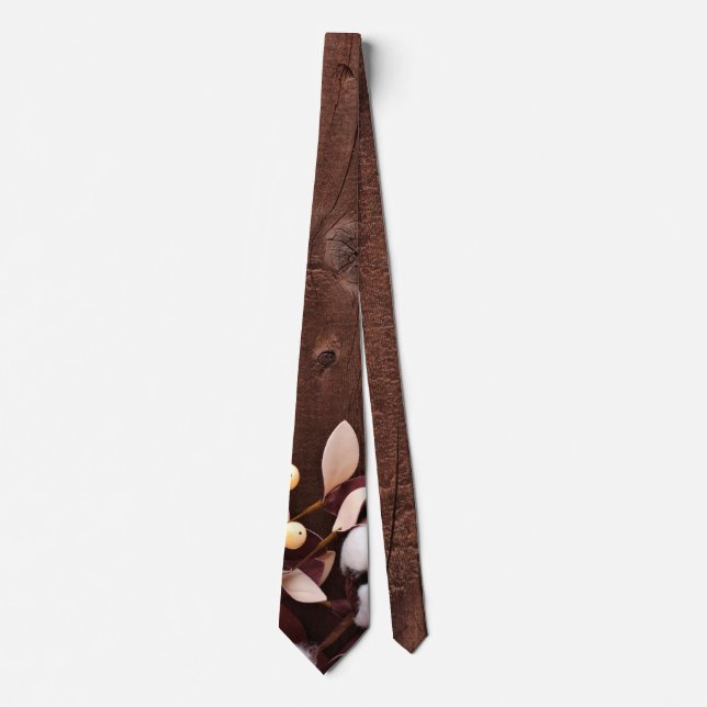 Mens Dress Krawatte Baumwollzweig auf Dunkelholz S (Vorderseite)