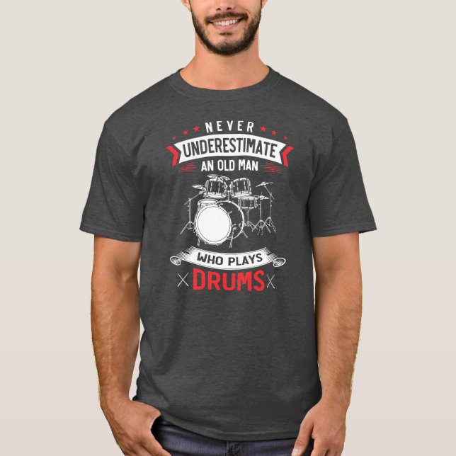 Mens Drum Set Music Remüde Old Man Drummer T-Shirt (Vorderseite)