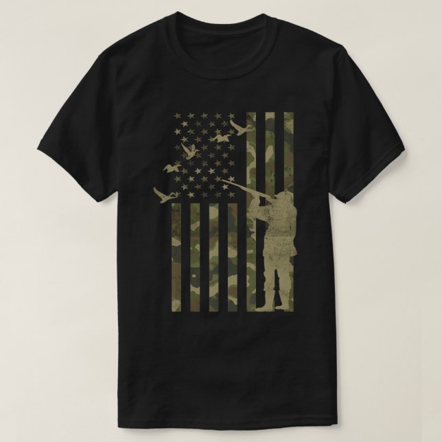 Mens Duck Hunter American Flag Camouflage Duck Jun T-Shirt (Design vorne)