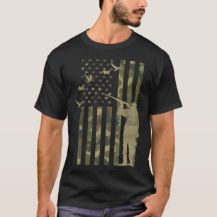 Mens Duck Hunter American Flag Camouflage Duck Jun T-Shirt