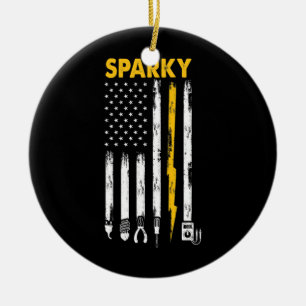 Mens Electrical US Flag Sparky Tools Keramik Ornament