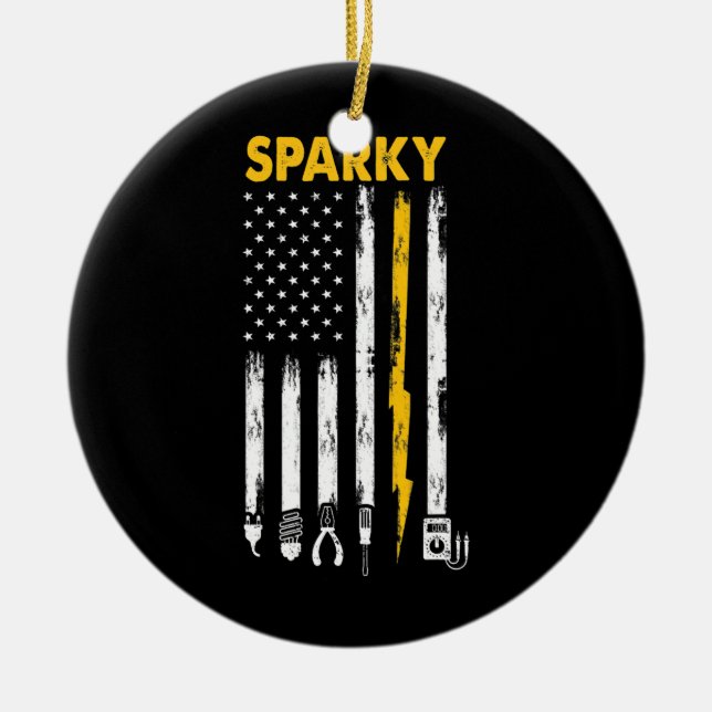 Mens Electrical US Flag Sparky Tools Keramik Ornament (Vorne)