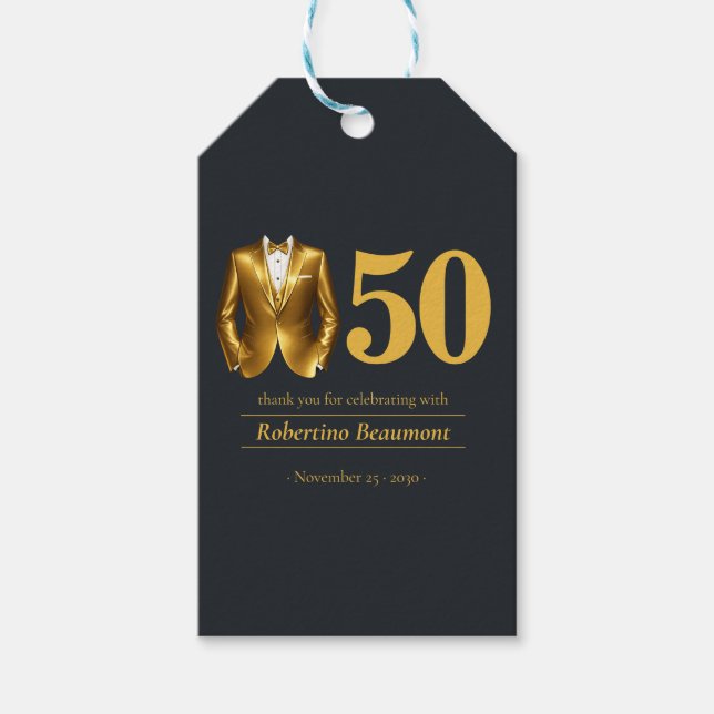 Men's Elegant Tuxedo Gold Black 50th Birthday Geschenkanhänger (Vorderseite)