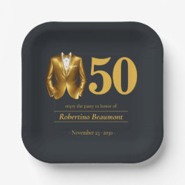 Men's Elegant Tuxedo Gold Black 50th Birthday Pappteller