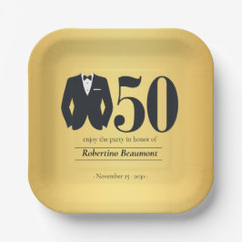 Men's Elegant Tuxedo Gold Black 50th Birthday Pappteller